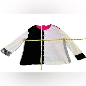 Margaret Winters 100% Cotton Color Block Black White Pink Cardigan Top W XL